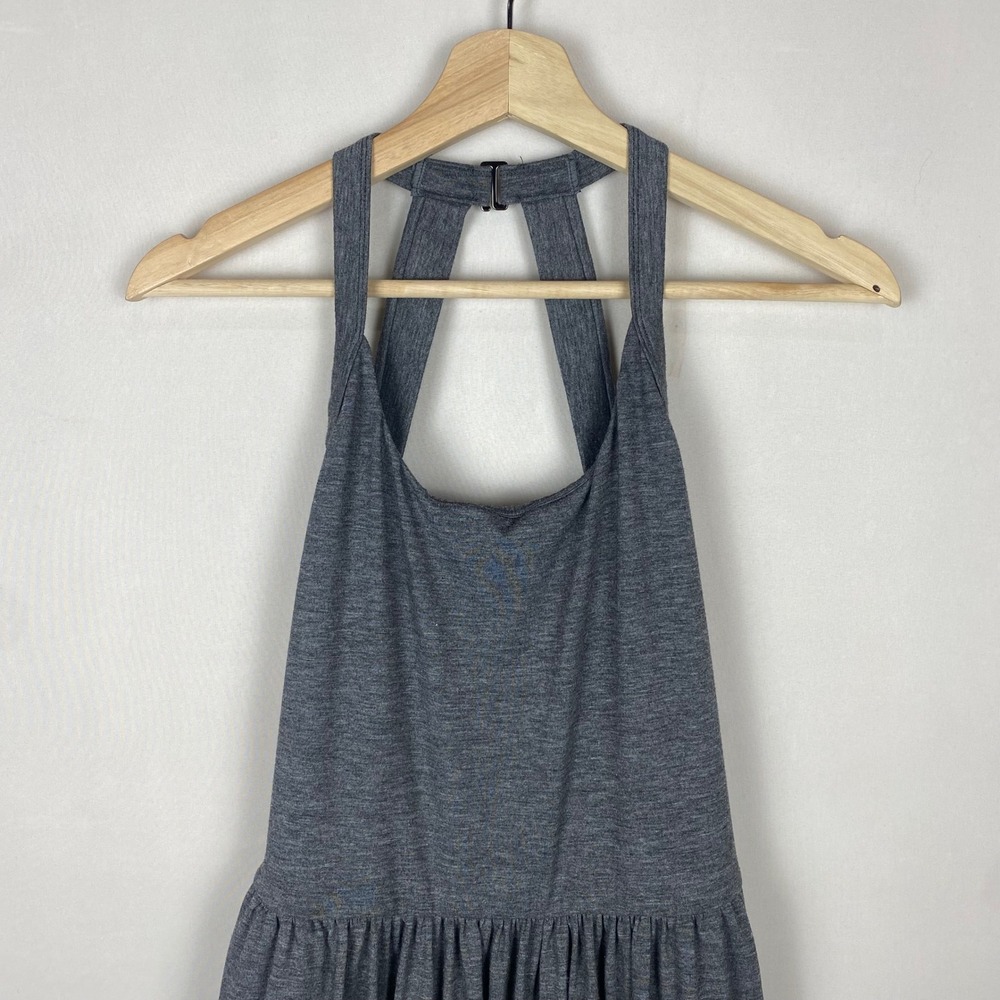 Halara U Neck Pocket Harem Gray Heathered Twist Back Halter Jumpsuit Size Medium - Picture 6 of 9